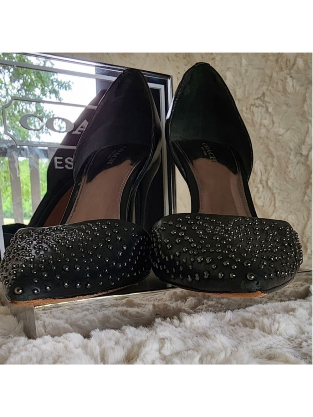 Coach Holmes Studded Leather High Heels Black Sz 8 - Picture 5 of 16